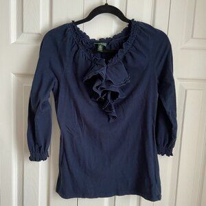 Lauren Ralph Lauren Ruffled V-Neck Top – size Medium